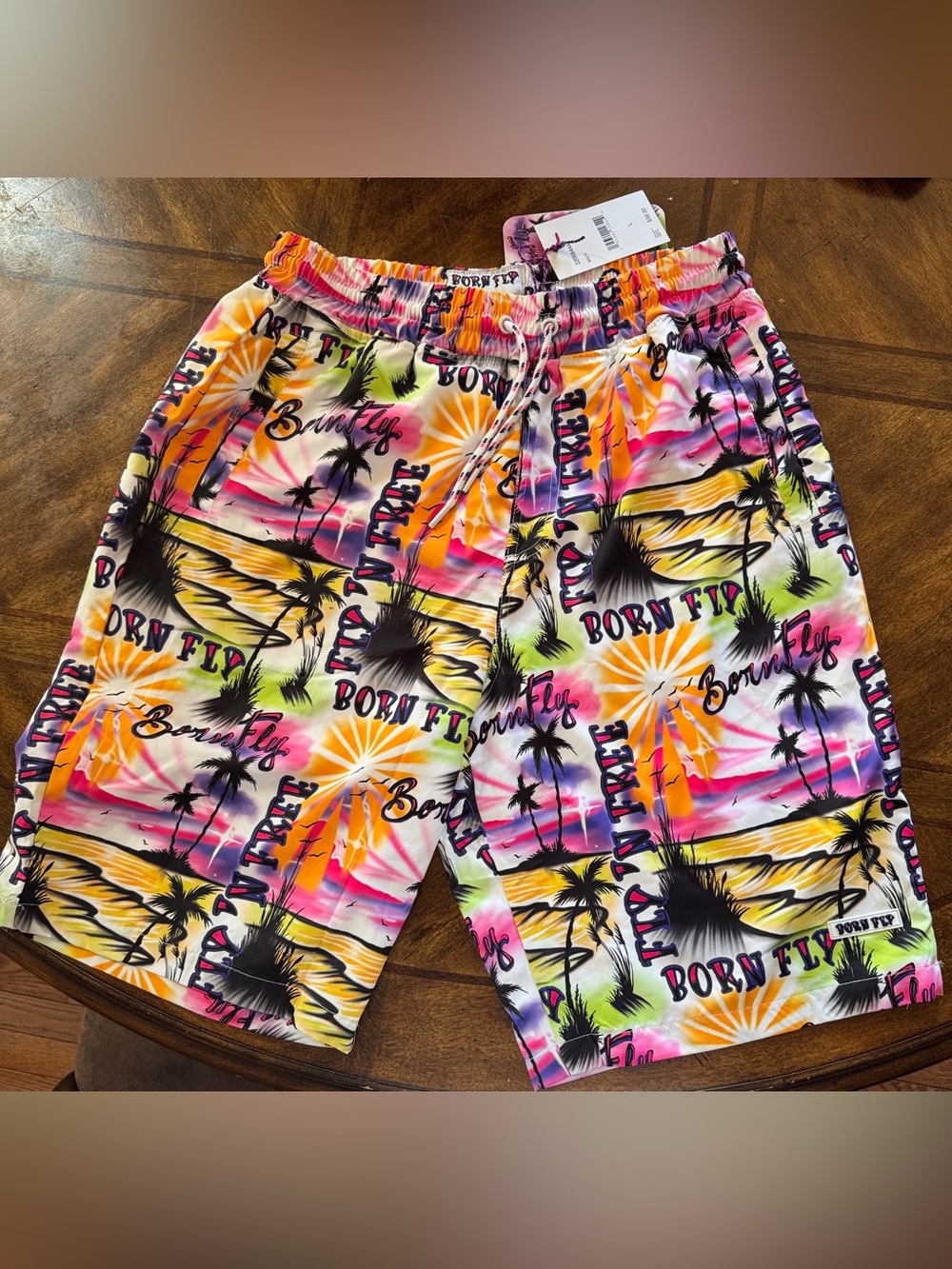 NWT Born Fly Men’s Multicolor Tropical Swim Trunks L